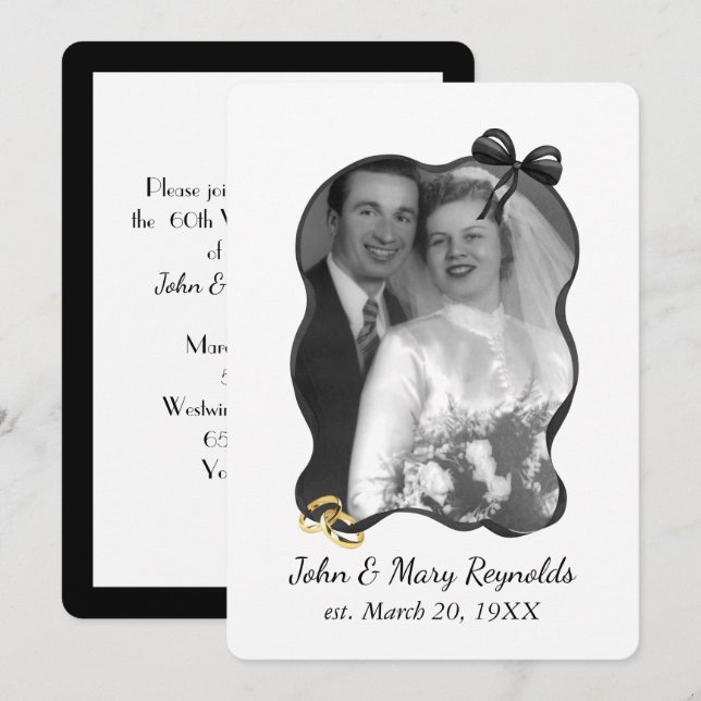 Invitation Anniversary Party Bow and Ribbon Frame On White (Devant / Derrière)