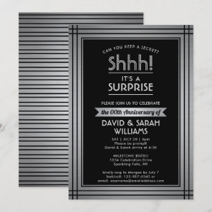 Invitation Anniversary Surprise Party Elegant Black & Silver