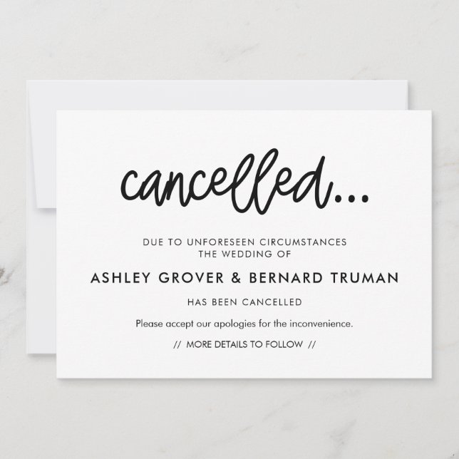 Invitation Annonce d'annulation de calligraphie moderne (Devant)