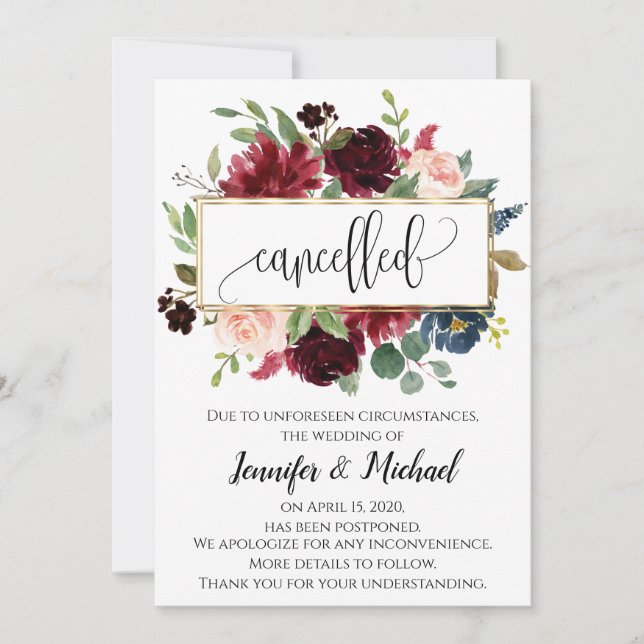 Invitation Annonce d'annulation de l'événement floral reporté (Devant)