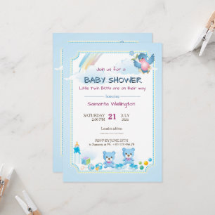 Invitation annonce de baby shower pour des GARÇONS JUMEAUX