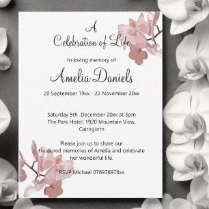 Invitation Annonce de célébration de vie d'orchidée rose