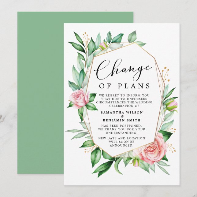 Invitation Annonce de changement de plans de fleurs aquarelle (Devant / Derrière)