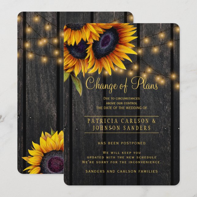 Invitation Annonce de changement de plans des tournesols rust (Devant / Derrière)