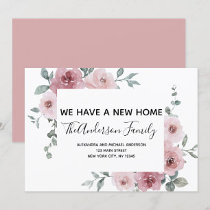 Invitation Annonce de déménagement Floral rose poudré