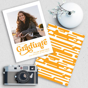 Invitation Annonce de diplômé 2026 Photo Rétro Orange 70s