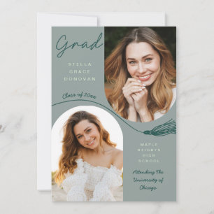Invitation Annonce de diplôme avec Tassel Boho Sage et Photo