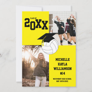 Invitation Annonce de fin d'études de volley-ball jaune Sport