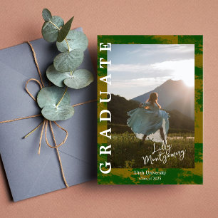 Invitation Annonce de fin d'études en marbre vert or avec pho