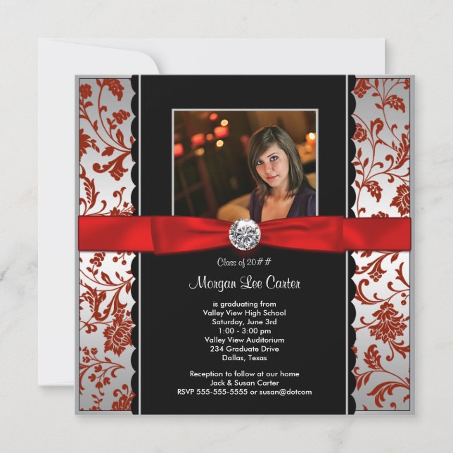 Invitation Annonce de graduation de la photo rouge et noire d (Devant)