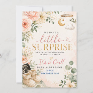 Invitation Annonce de grossesse Bohème Fille Rose Floral