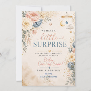 Invitation Annonce de grossesse Bohème Floral Bleu Poussiéreu
