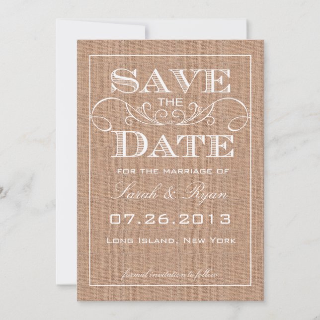 Invitation Annonce de mariage à date avec impression de jute  (Devant)