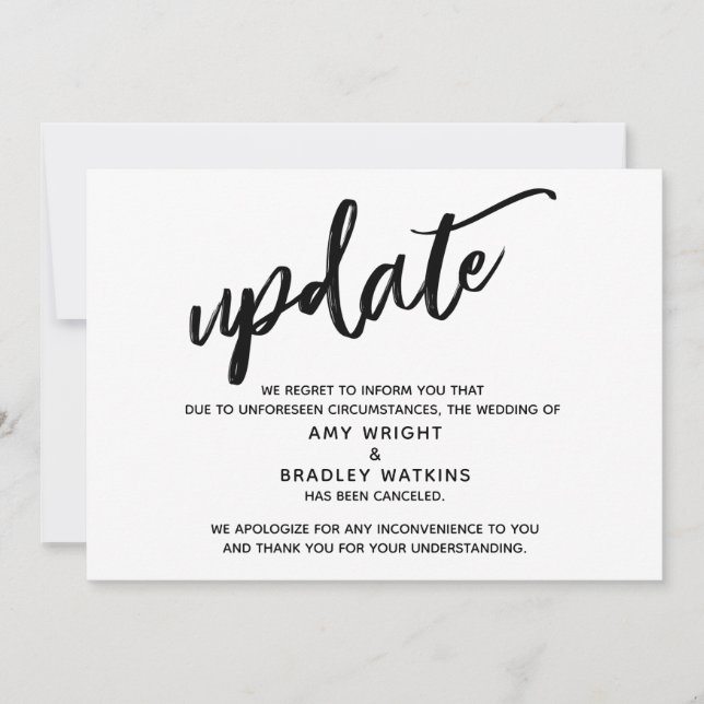 Invitation Annonce de mariage annulé mise à jour par écriture (Devant)