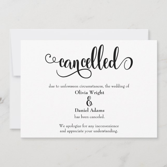 Invitation Annonce de Mariage Annulé Script Élaboré (Devant)
