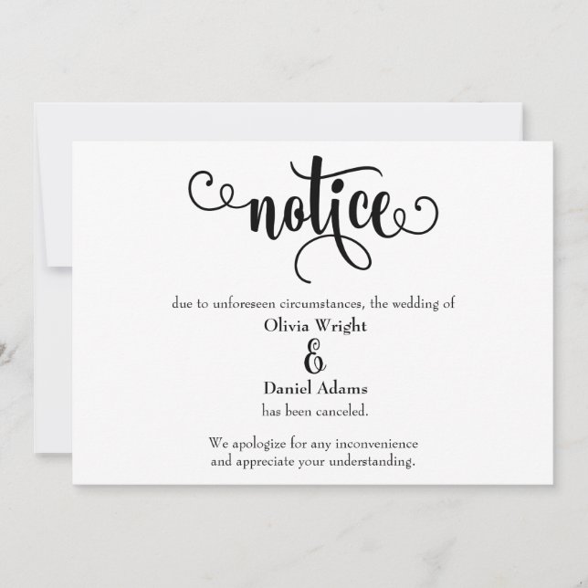 Invitation Annonce de mariage annulé Typographie de notice (Devant)
