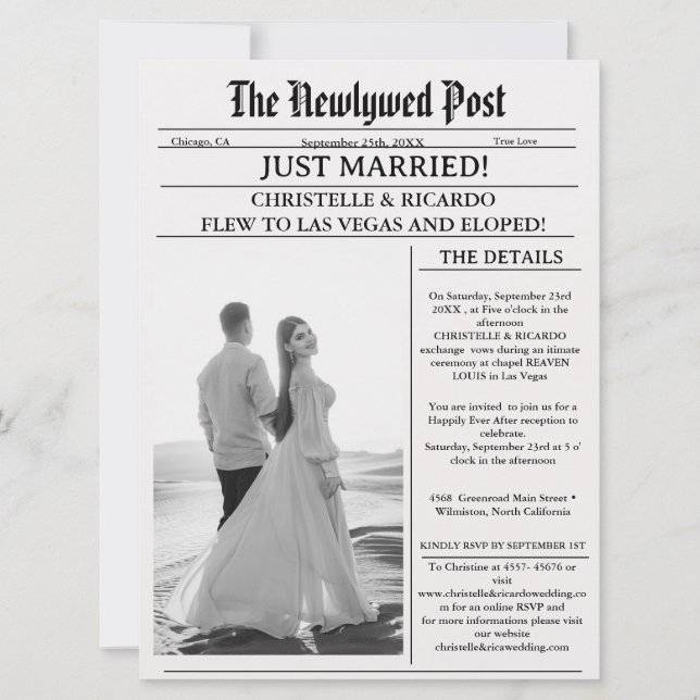 Invitation Annonce de mariage dans un journal moderne pour un (Devant)