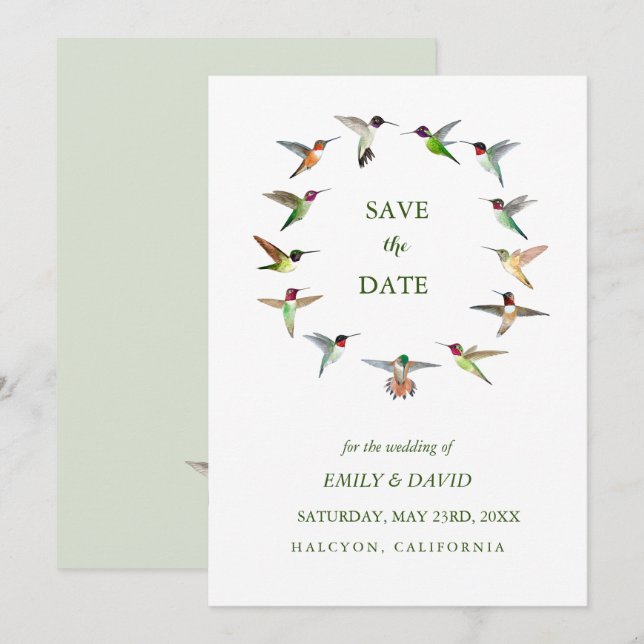 Invitation Annonce de mariage de colibri à la date de réserva (Devant / Derrière)