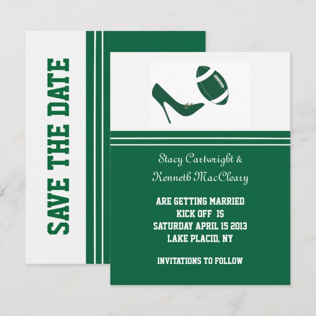 Invitation Annonce de mariage de football vert Save The Date (Devant / Derrière)