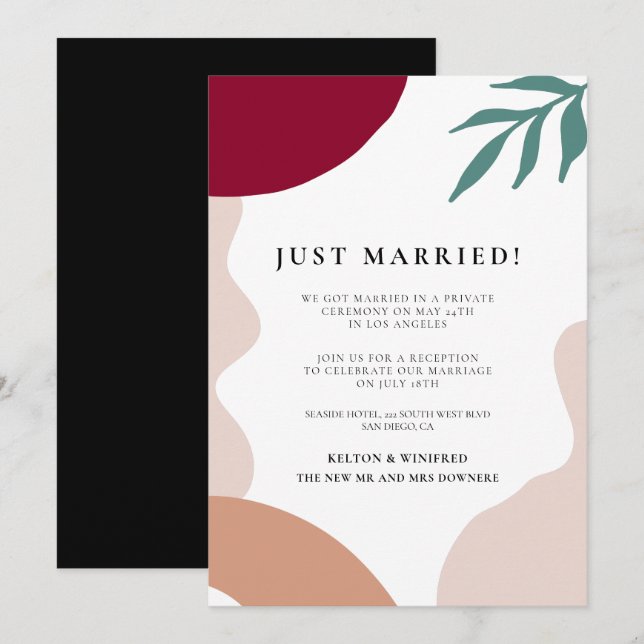 Invitation Annonce de mariage moderne abstrait tout juste mar (Devant / Derrière)