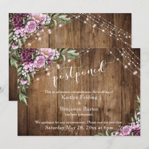Invitation Annonce de Mariage Reporté Bois Lumières Fleurs
