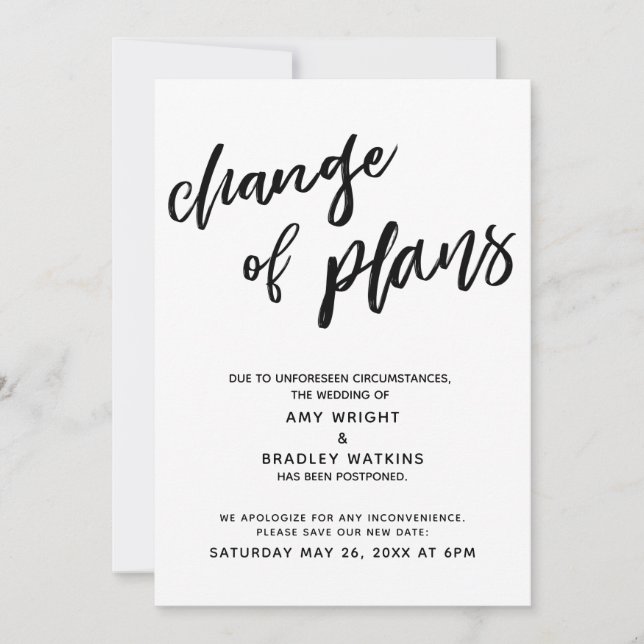Invitation Annonce de mariage reporté "Changement de programm (Devant)