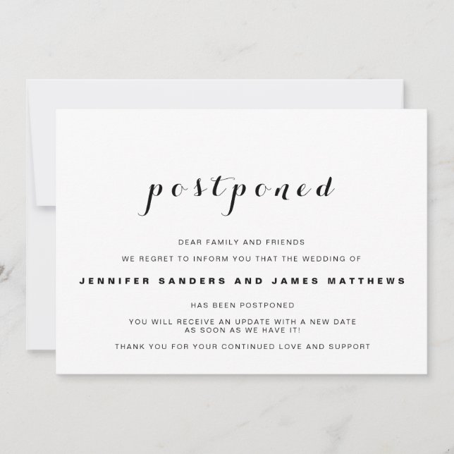 Invitation Annonce de mariage reporté simple (Devant)