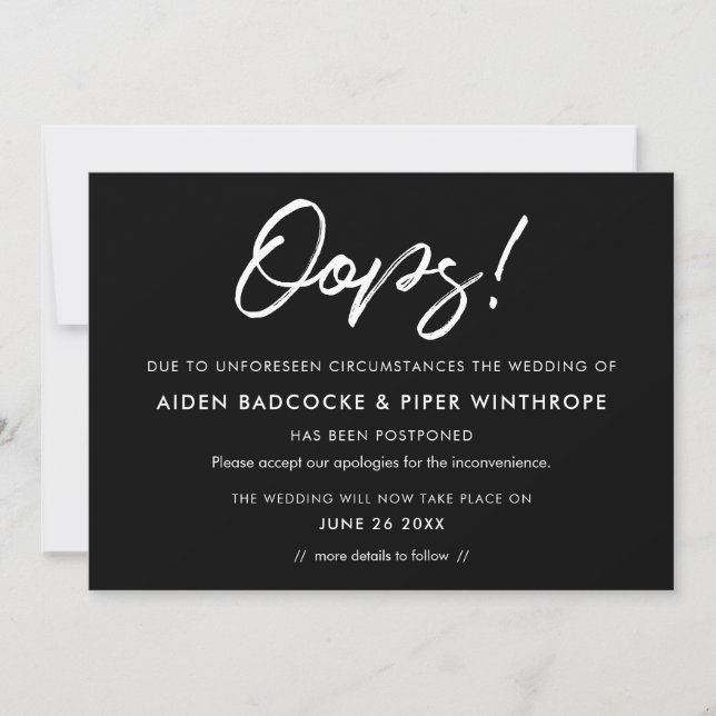 Invitation Annonce de mariage reporté typographie moderne (Devant)
