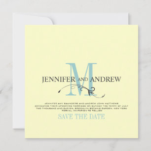 Invitation Annonce de monogramme de sauvegarde de date Blue C