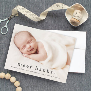 Invitation Annonce de naissance avec nom moderne de bébé sur 