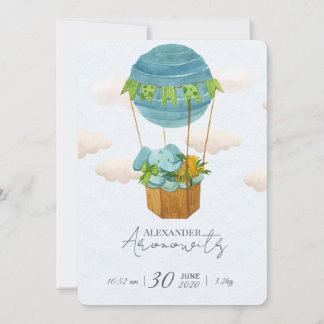 Invitation Annonce de naissance bébé éléphant mignon en montg