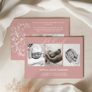 Invitation Annonce de naissance bébé fleuri rose intemporel v
