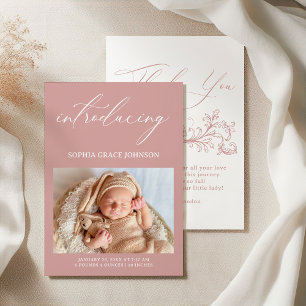 Invitation Annonce de naissance bébé fleuri rose intemporel v