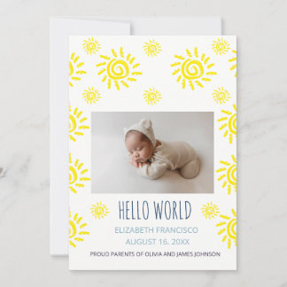 Invitation Annonce de naissance de bébé au soleil bohème Hell