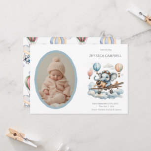 Invitation Annonce de naissance de bébé éléphant volant fanta
