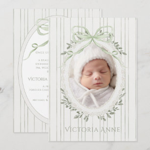 Invitation Annonce de naissance de bébé fille au vert sauge é