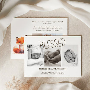 Invitation Annonce de naissance de bébé Little Fox Blessed Ba