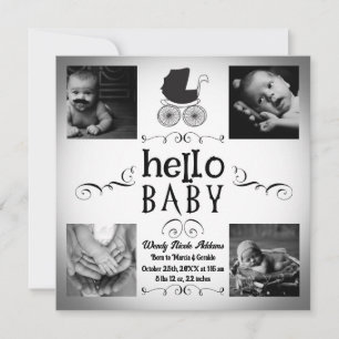 Invitation Annonce de naissance de bébé Photo en noir et blan