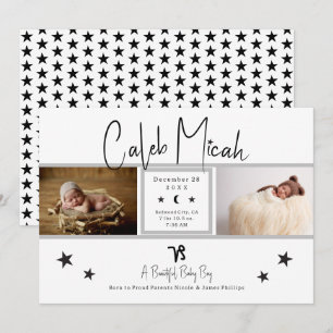 Invitation Annonce de naissance de bébé photo étoiles Caprico