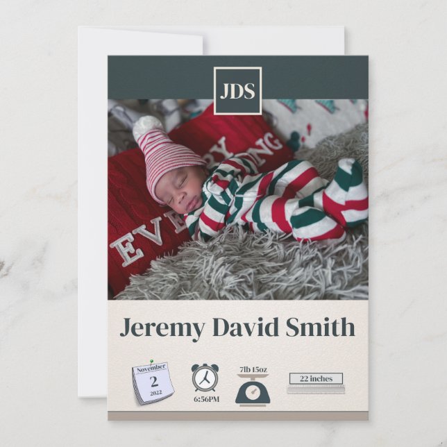 Invitation Annonce de naissance de bébé pour les vacances  (Devant)