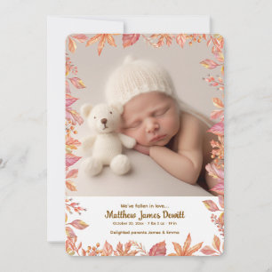 Invitation Annonce de naissance photo cadre Feuilles qui tomb