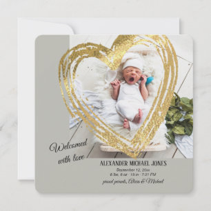 Invitation Annonce de naissance photo Cœur d'or