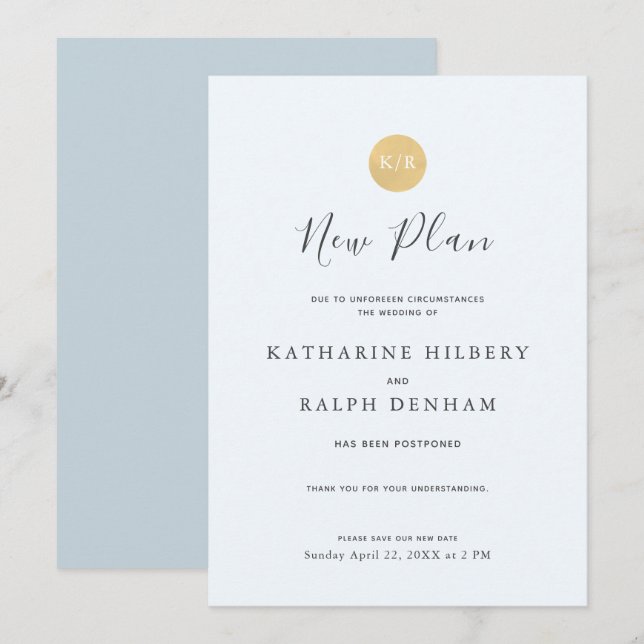 Invitation Annonce de nouveau plan de mariage à monogramme bl (Devant / Derrière)