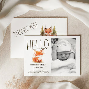 Invitation Annonce de photo de bébé Hello Little Fox Mignon