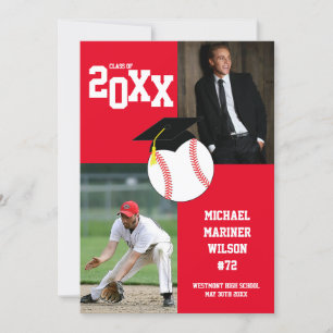 Invitation Annonce de photo de remise de diplôme de baseball 