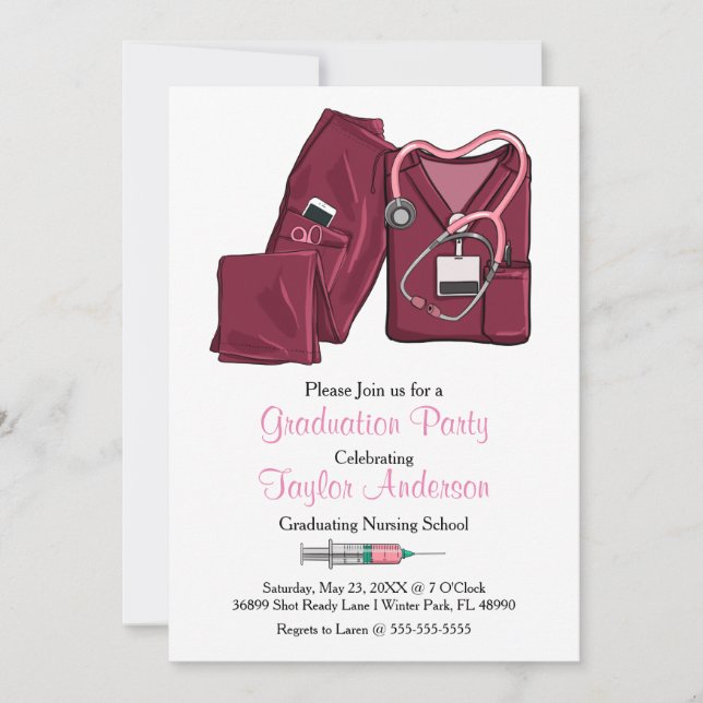 Invitation Annonce de remise de diplôme à l'école d'infirmièr (Devant)