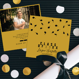 Invitation Annonce de remise de diplôme Cap Toss noir et or