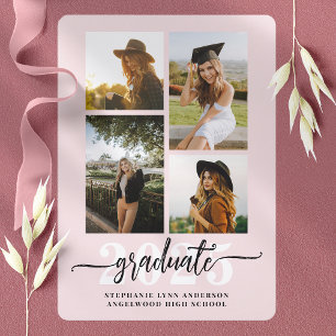 Invitation Annonce de remise de diplôme Collage Photo Rose 4