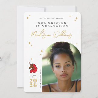 Invitation Annonce de remise de diplôme de licorne afro rouge