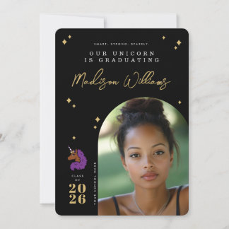 Invitation Annonce de remise de diplôme de Licorne Afro Viole